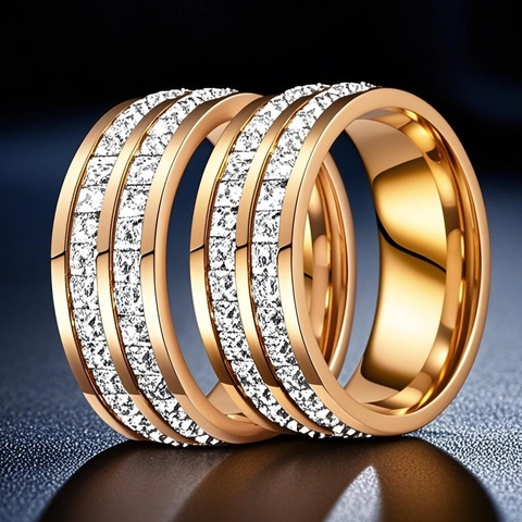 Anello Acciaio Inossidabile Titanio Fedina Eternità Pavé Zirconia Cubica Elettroplaccato Gioielli Per Donna