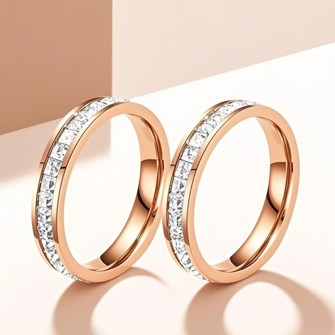 Bague Éternité Acier Titane Zircone Cubique Incrustée Luxe Minimaliste Anneau De Mariage Pour Femmes Bijoux De Mode