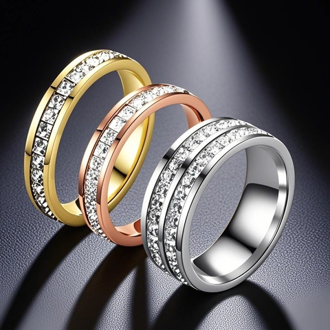 Anello Eternity Titanio Acciaio Inossidabile Zirconia Cubica File Quadrate Gioielli Di Moda Per Donna