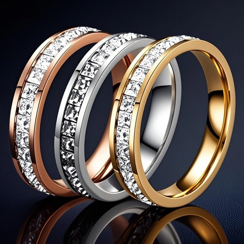 Anello Eternity In Acciaio Inossidabile Con Zirconia Cubica Quadrata Incastonatura A Canale Gioielli Di Lusso Personalizzati Per Donna