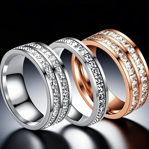 Eternity Ring Titanium Steel Cubic Zirconia Inlaid Sparkly Non-Fading Light Luxury Niche Design Jewelry For Women Gift