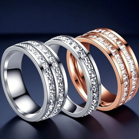 Minimalist Stainless Steel Eternity Ring For Women High End Rhinestone Inlaid Eternity Band Fashion Niche Design Non Fading Finger Ring Jewelry