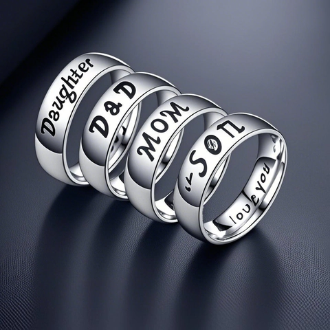 Anello in Acciaio Inossidabile a Tema Famiglia per Uomo Donna Inciso Dad Mom Son Daughter Love You Anello a Fascia Argento Gioielli Regalo