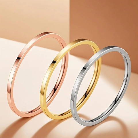 Minimalistischer Titanstahl Dünner Bandring Für Damen Gold Roségold Silber Schwarz 18K Vergoldet Wasserdichter Polierter Fingerring Schmuck