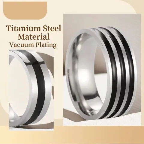 Modern Stainless Steel Geometric Black Striped Ring For Men Minimalist Niche Design Electroplated Band Ring Fashion Jewelry
