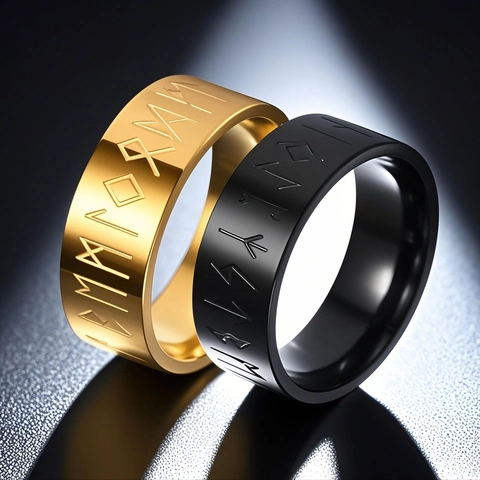 Viking Norse Rune Stainless Steel Ring For Men Retro Punk Gold Black Silver Band Hip Hop Viking Jewelry Finger Ring