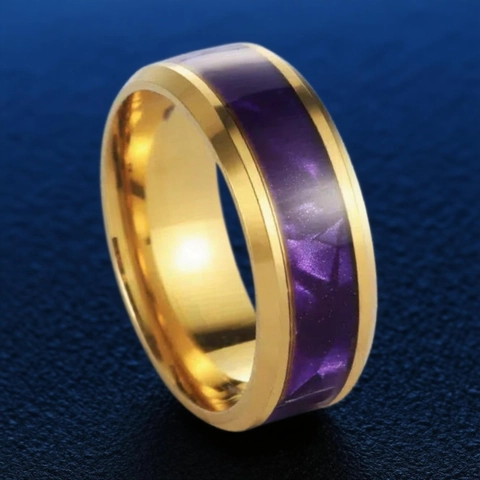 Hip Hop Titanium Steel Ring For Men Women Purple Inlay Fashion Jewelry Gold Silver Black Blue Wedding Band Comfort Fit