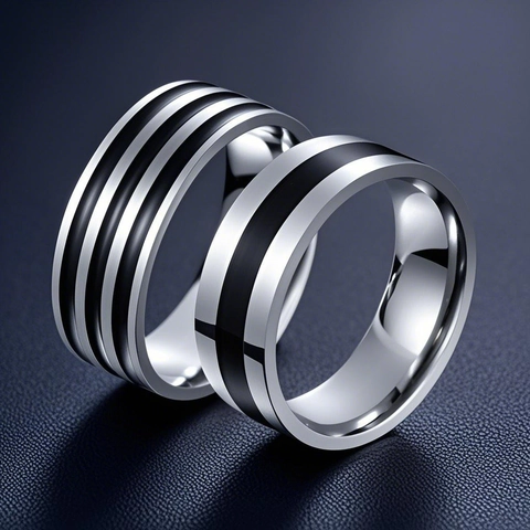 Modern Stainless Steel Geometric Black Striped Ring For Men Minimalist Niche Design Electroplated Band Ring Fashion Jewelry