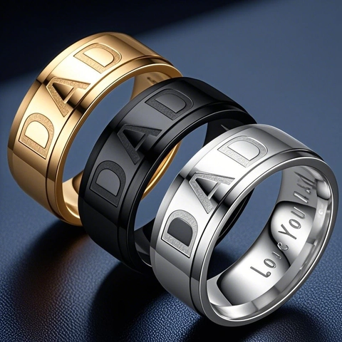 Anillo de Acero de Titanio DAD para Hombres Mujeres Grabado Love You Dad Banda Interna Joyería de Moda Regalo Papá