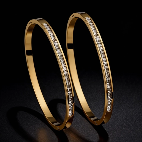 Minimalistischer Edelstahl Strass Armreif Für Damen Geometrischer Eingelegter Ring Gold Silber Roségold Modeschmuck Elegantes Funkelndes Accessoire