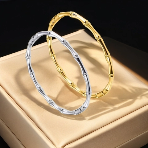 Titanium Steel Bamboo Joint Bracelet For Women Vintage Gold Silver Open Cuff Round Bead Bangles High End Jewelry Gift