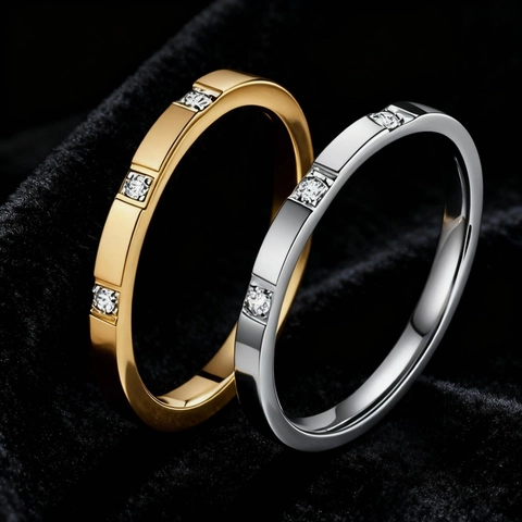 Titanium Steel Inlaid Rhinestone Ring For Women Minimalist Fashion Stainless Steel Finger Ring Gold Rose Gold Thin Jewelry Gift
