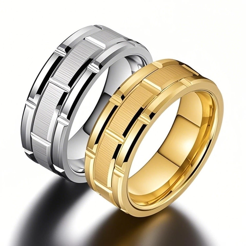Anello da Uomo in Acciaio Inossidabile Design Industriale Spazzolato Geometrico Stile Hip Hop Gioielli Unisex Impermeabili