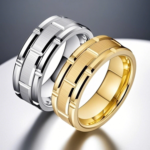 Anillo de Acero de Titanio Cepillado para Hombre Mujer Hip Hop Diseño de Engranaje Geométrico Banda Unisex de Acero Inoxidable Joyería Punk