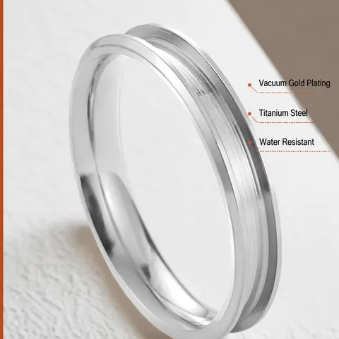 Minimalist Titanium Steel Grooved Inlay Ring Blank For Men Women Electroplated Geometric Band Ring DIY Jewelry Gift