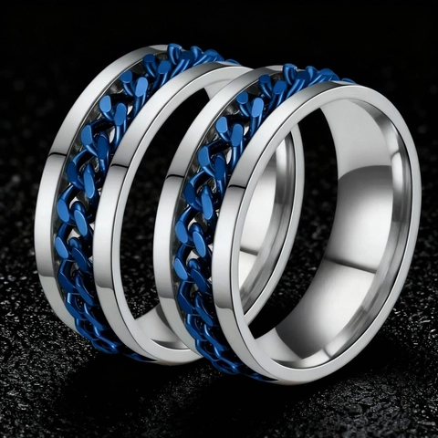 Modern Stainless Steel Spinner Ring For Men Women Rotatable Chain Link Roman Numeral Stress Relief Fashion Jewelry Finger Ring