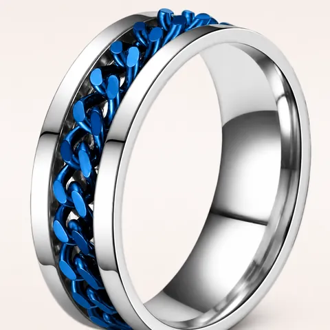 Modern Stainless Steel Spinner Ring For Men Women Rotatable Chain Link Roman Numeral Stress Relief Fashion Jewelry Finger Ring
