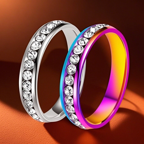 Eternity Ring Titan Edelstahl Zirkonia Eingelegt Stapelbar Minimalistisches Modeband Für Damen