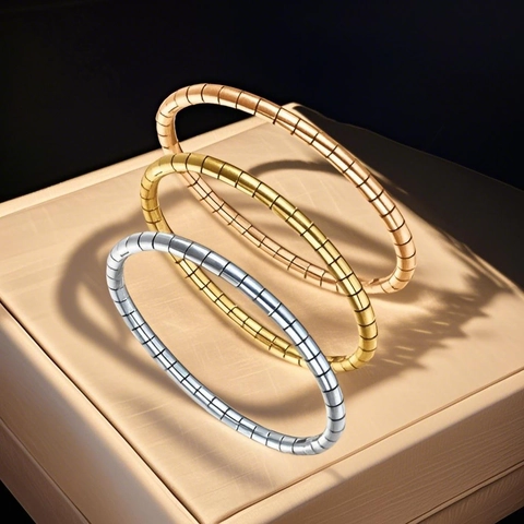 Brazalete Tubogas de Acero de Titanio para Mujer Brazalete Abierto en Espiral de Acero Inoxidable Minimalista Regalo