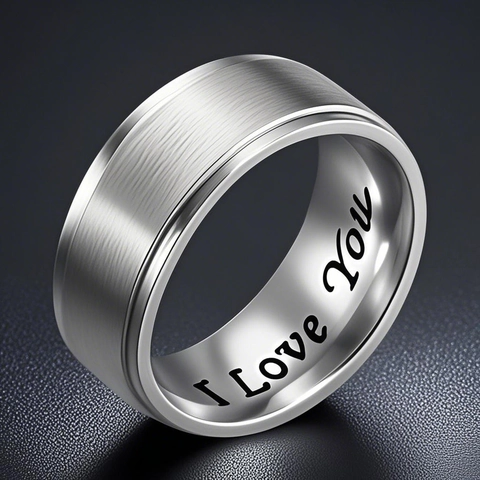 Anillo de Acero de Titanio Minimalista para Hombre Acabado Mate Cepillado Banda Interior Grabada I Love You Joyería Moda