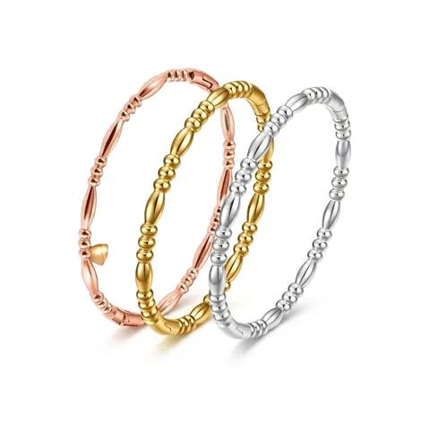 Titanium Steel Bamboo Joint Bracelet For Women Fashion Minimalist Bangle Vintage Gold Rose Gold Silver Beaded Jewelry Gift