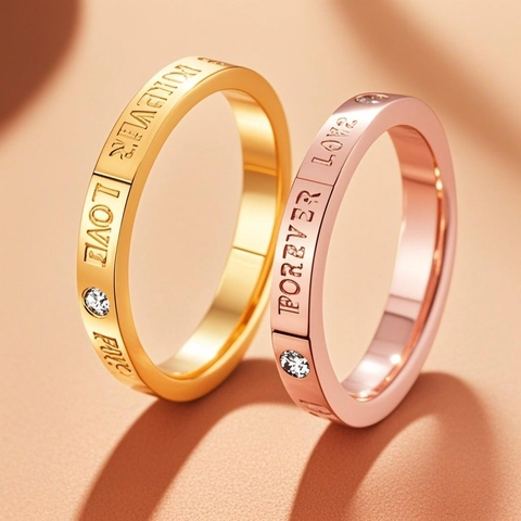 Anillo Minimalista de Acero Inoxidable de Titanio Grabado Forever Love Para Mujer Oro Oro Rosa Strass Incrustado Joyería de Moda