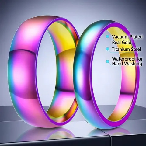 Minimalist Band Ring Titanium Steel Rainbow Iridescent Vacuum Plated High Polished Jewelry For Men Women Gift