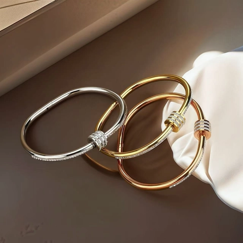 Brazalete Deslizante de Cintura Pequeña de Acero de Titanio para Mujer Brazalete de Acero Inoxidable con Strass Joyería de Lujo