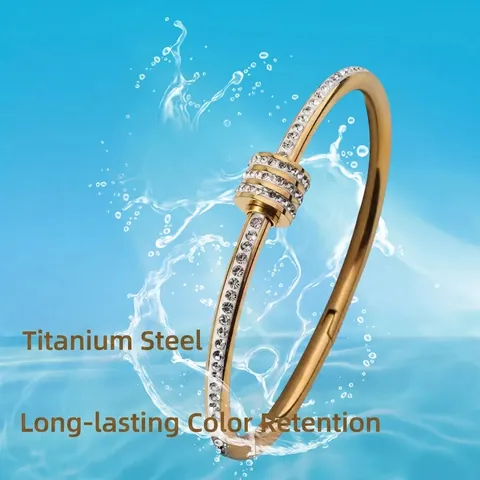 Brazalete Deslizante de Cintura Pequeña de Acero de Titanio para Mujer Brazalete de Acero Inoxidable con Strass Joyería de Lujo