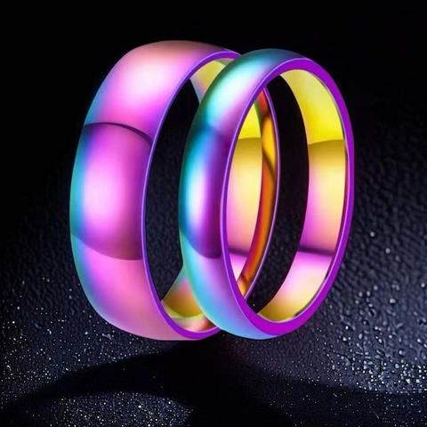 Minimalist Band Ring Titanium Steel Rainbow Iridescent Vacuum Plated High Polished Jewelry For Men Women Gift