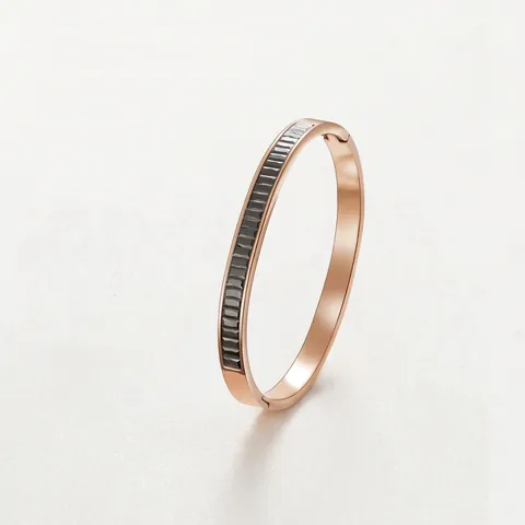 Luxury Titanium Stainless Steel Bangle For Women Geometric Inlaid Black Rhinestone Open Cuff Bracelet Fashion Jewelry Gift