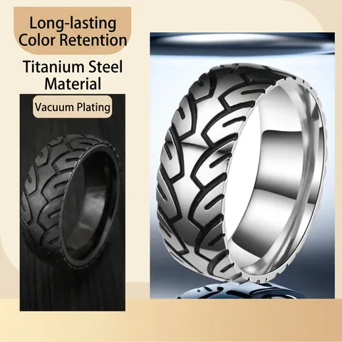 Industrial Titanium Steel Tire Tread Ring For Men Hip Hop Non-Fading Etched Band Ring Cool Blue Silver Men Jewelry