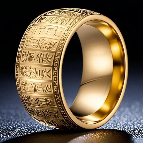 Anillo de Banda de Acero de Titanio Grabado con el Sutra del Corazón para Hombre Mujer Joyería de Acero Inoxidable Oro Plata