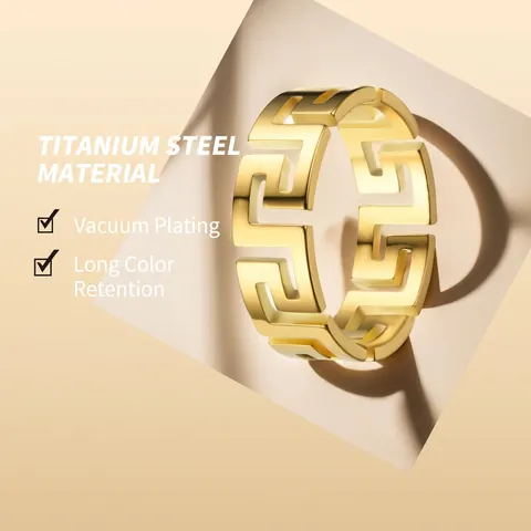 Anello in Acciaio al Titanio con Greca Greca per Unisex Svuotato con Motivo a Grande Muraglia Anello in Acciaio Inossidabile Gioielli
