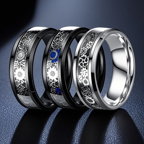 Men Punk Titanium Steel Gear Ring Mechanical Industrial Style Stainless Steel Band Ring For Men Personality Jewelry Gift