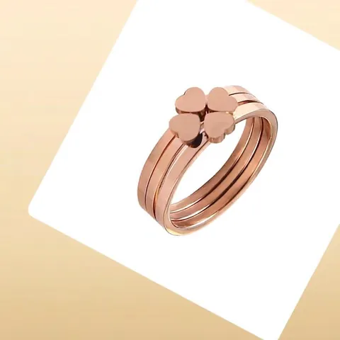 Fashion Stainless Steel Four-Leaf Clover Heart Ring For Women Triple Layer Stackable Rose Gold Silver Gold Jewelry Gift