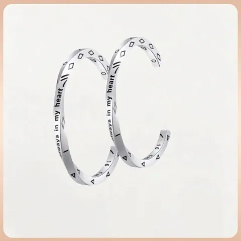 Bracciale Rigido Aperto in Acciaio Inossidabile per Donna Inciso Always In My Heart Vichingo Geometrico Intrecciato Gioielli