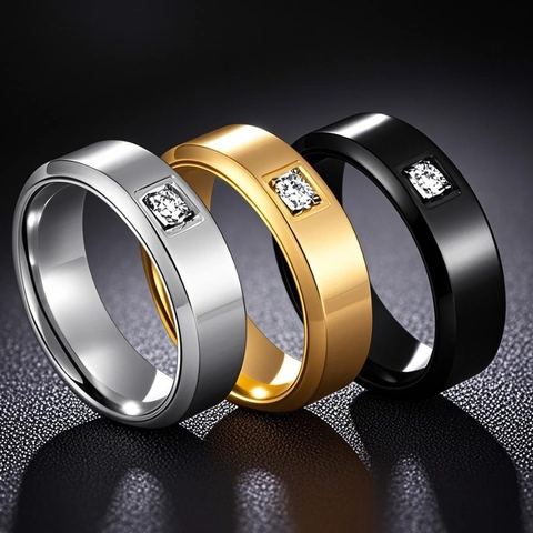 Anello Moderno in Acciaio Inossidabile con Strass Quadrato Minimalista Geometrico Intarsiato Lucido Anello da Dito per Donna Uomo Gioielli alla Moda