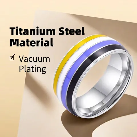 Stainless Steel Non-binary Pride Flag Ring Four Color Stripe Band Ring For Men Women Queer Fashion Jewelry Gift