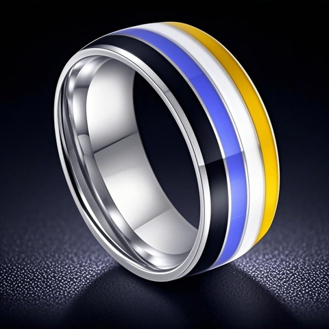 Stainless Steel Non-binary Pride Flag Ring Four Color Stripe Band Ring For Men Women Queer Fashion Jewelry Gift