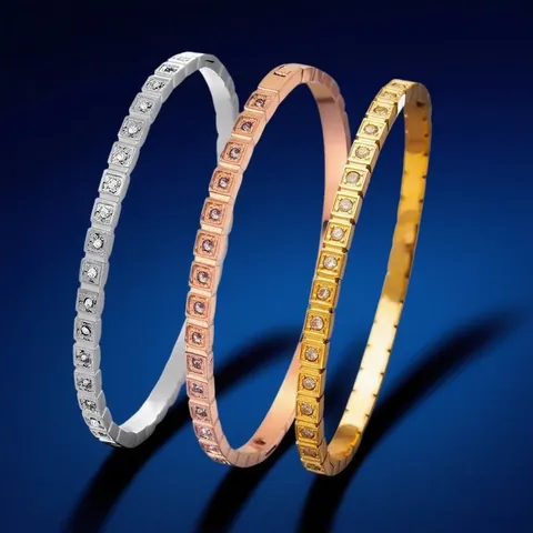 Ins Style Stainless Steel Pave Rhinestone Bangle For Women Geometric Square Inlaid Bracelet Gold Rose Gold Silver Jewelry