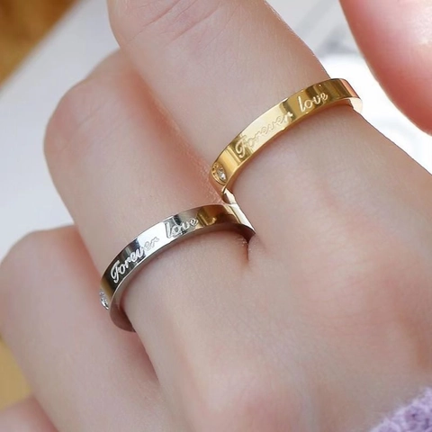 Forever Love Schriftzug Titanstahl Ring Strass Eingelegt Mode Unisex Pendler Gold Silber Galvanisiert Ring Schmuck