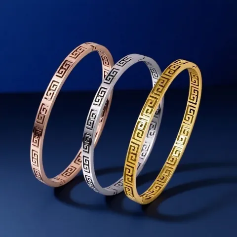 Bracciale Rigido Vintage in Acciaio Inossidabile con Motivo a Greca per Donna Stile Palazzo Retro Gioielli Galvanici