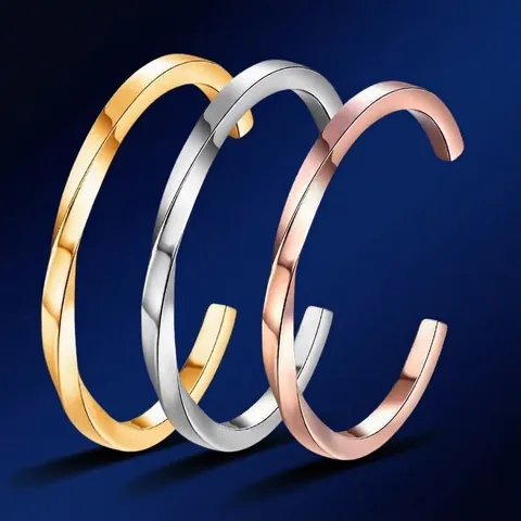 Minimalista Bracciale a Cerchio Geometrico Intrecciato in Acciaio Inossidabile per Uomo Donna Aperto Regolabile Oro Argento