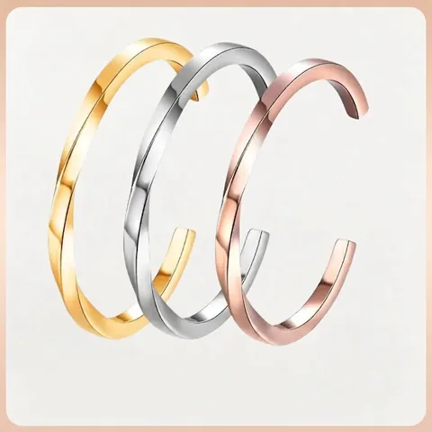 Minimalista Bracciale a Cerchio Geometrico Intrecciato in Acciaio Inossidabile per Uomo Donna Aperto Regolabile Oro Argento