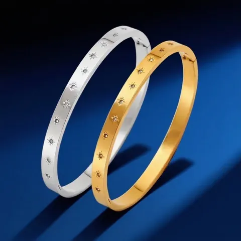Brazalete de Acero Inoxidable con Estrella de Ocho Puntas para Mujer Chapado en Oro Plata Incrustado con Diamantes de Imitación Joyería