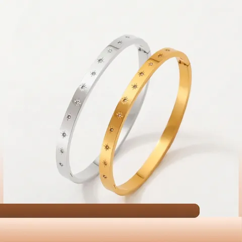 Brazalete de Acero Inoxidable con Estrella de Ocho Puntas para Mujer Chapado en Oro Plata Incrustado con Diamantes de Imitación Joyería