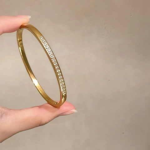Fashion Stainless Steel Pave Rhinestone Bangle For Women Luxury Geometric Gold Silver Plated Wristband Wedding Party Jewelry Gift