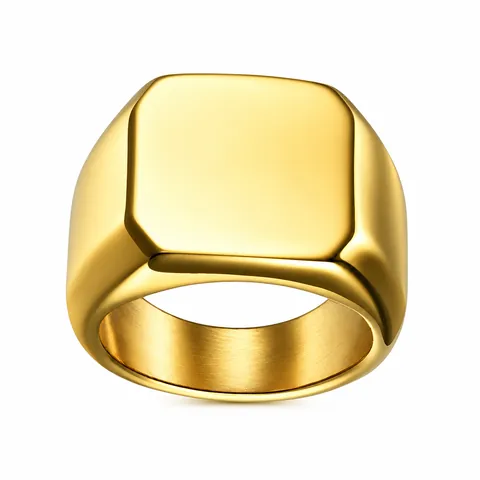Minimalist Stainless Steel Signet Ring For Men Gold Silver Black Square Round Heart Geometric Finger Jewelry Ring