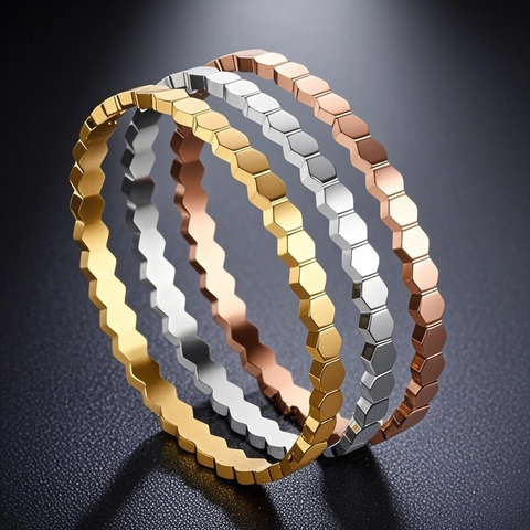 Brazalete de Panal Hexagonal de Diseño de Nicho para Mujer de Acero Inoxidable con Diamantes de Imitación Joyería Geométrica